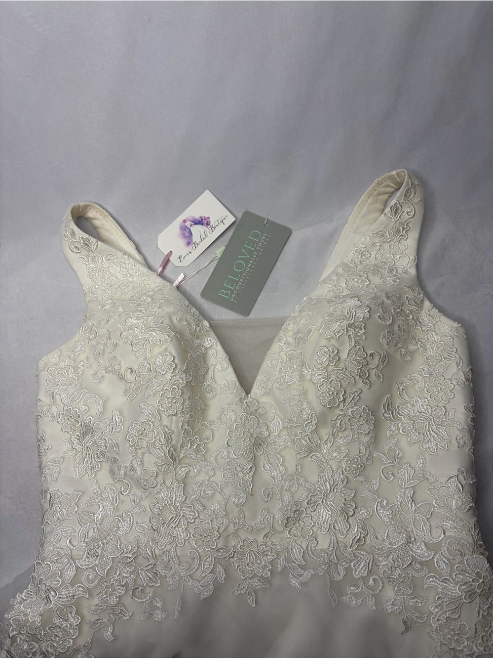 Size 12 V-Neck Lace Bodice Bridal Gown BELOVED by Casablanca Bridal - Picture 14 of 14